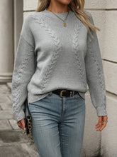 Load image into Gallery viewer, Cable-Knit Round Neck Long Sleeve Sweater