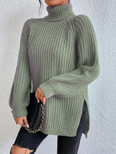 Load image into Gallery viewer, Full Size Turtleneck Rib-Knit Slit Sweater