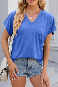 V-neck short sleeve overfit basic white t-shirt tee top: Navy / S