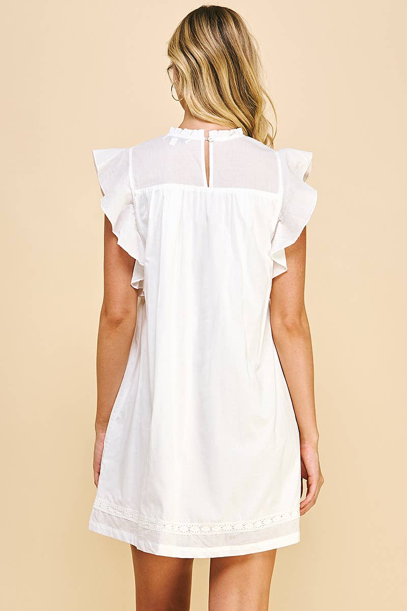 ROUND NECK TUNIC DRESS - OFF WHITE/ RUSH