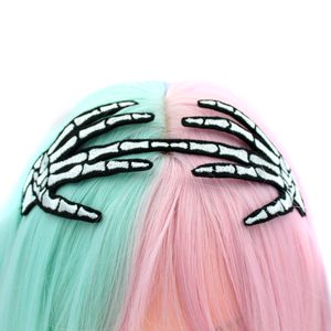 Embroidered Skeleton Hand Headband: Pink