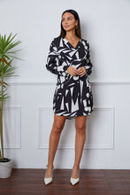 Load image into Gallery viewer, Geometric V-Neck Roll-Tab Sleeve Mini Dress