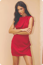 Load image into Gallery viewer, Draped Neckline Sleeveless Satin Dress: Lilac Pink / S