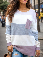 Load image into Gallery viewer, Striped Round Neck Sweater with Pocket