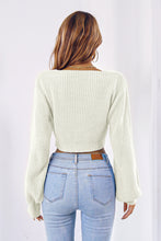 Load image into Gallery viewer, Bow V-Neck Long Sleeve Cropped Sweater