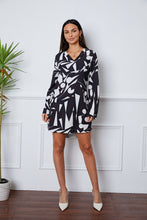 Load image into Gallery viewer, Geometric V-Neck Roll-Tab Sleeve Mini Dress