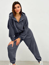 Load image into Gallery viewer, Half Zip Drawstring Hoodie and Pants Set