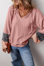 Load image into Gallery viewer, Color Block Tie Neck Long Sleeve Top