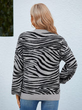 Load image into Gallery viewer, Animal Print Round Neck Dropped Shoulder Sweater