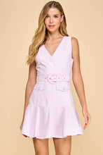 Load image into Gallery viewer, CD05477-Pinstripe Sleeveless Ruffle Hem Belted Dress: BABY BLUE / M
