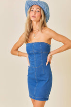 Load image into Gallery viewer, Stitchwork Strapless Slim Denim Dress: BLUE / L