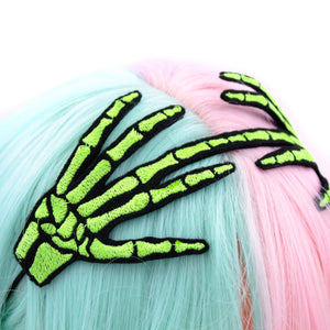 Embroidered Skeleton Hand Headband: Pink