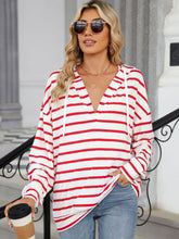 Load image into Gallery viewer, Drawstring Striped Long Sleeve Hoodie