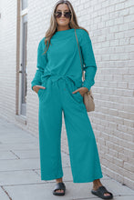 Load image into Gallery viewer, Double Take Full Size Textured Long Sleeve Top and Drawstring Pants Set