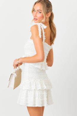 Smocked Ruffle Mini Dress: WHITE / S