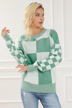 Load image into Gallery viewer, Checkered Drop Shoulder Long Sleeve Sweater