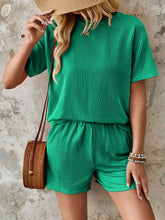 Load image into Gallery viewer, Textured Round Neck Short Sleeve Top and Shorts Set