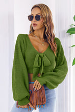 Load image into Gallery viewer, Bow V-Neck Long Sleeve Cropped Sweater