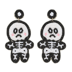 Skeleton Halloween Beaded Dangle Earrings