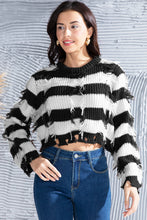 Load image into Gallery viewer, Striped Fringe Round Neck Sweater