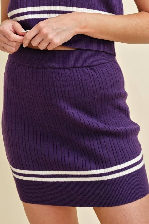 HIGH WAISTED KNIT STRIPED MINI SKIRT: Baby Blue / M – Carly