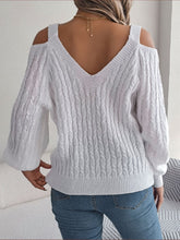 Load image into Gallery viewer, Cable-Knit Cold Shoulder Long Sleeve Sweater