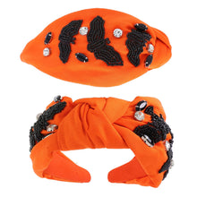 Load image into Gallery viewer, Beaded Bats &amp; Jeweled Halloween Knotted Headband: Orange