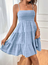 Load image into Gallery viewer, Smocked Tiered Sleeveless Mini Dress