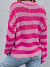 Load image into Gallery viewer, Honey Striped Round Neck Long Sleeve Sweater