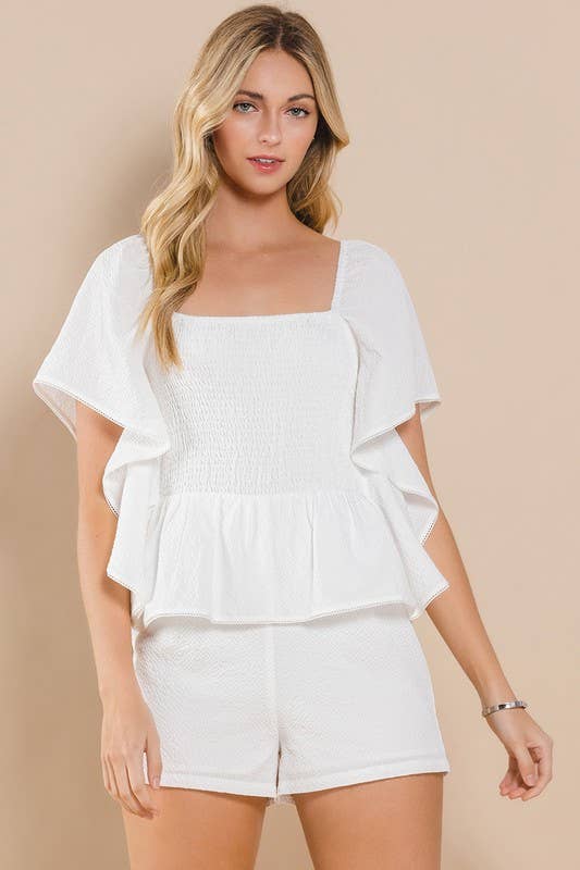 CP9916-Peplum Style Romper: White / L