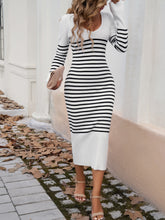 Load image into Gallery viewer, Devine Striped V-Neck Long Sleeve Sweater Dress