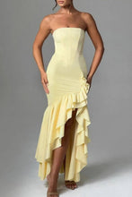 Load image into Gallery viewer, Sexy Print Solid Backless Strapless Irregular Dresses: Yellow / S