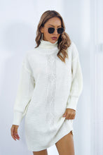 Load image into Gallery viewer, Openwork Turtleneck Long Sleeve Sweater Dress