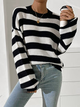 Load image into Gallery viewer, Honey Striped Round Neck Long Sleeve Sweater