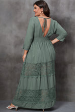 Load image into Gallery viewer, Plus Size Tied V-Neck Smocked Crochet Maxi Dress