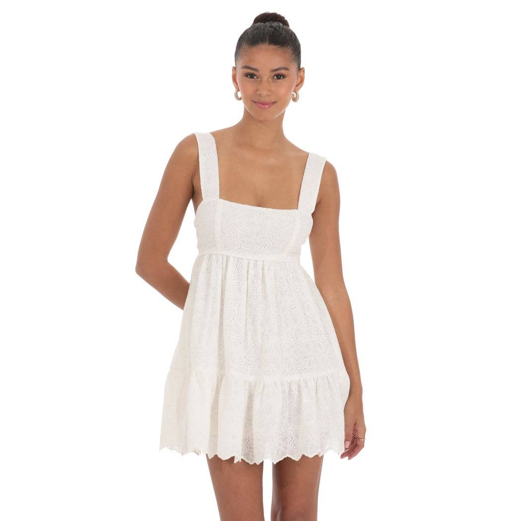 Floral Eyelet Dress in White: S