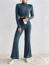 Load image into Gallery viewer, Ribbed Mock Neck Cropped Sweater &amp; High Waist Pants Set