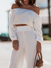 Load image into Gallery viewer, Off Shoulder Long Sleeve Top and Pants Set