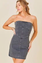 Load image into Gallery viewer, Stitchwork Strapless Slim Denim Dress: BLUE / S