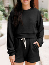 Load image into Gallery viewer, Ribbed Round Neck Long Sleeve Top and Shorts Set