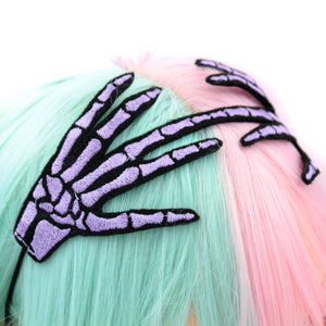 Embroidered Skeleton Hand Headband: Pink