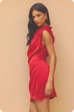 Load image into Gallery viewer, Draped Neckline Sleeveless Satin Dress: Lilac Pink / S