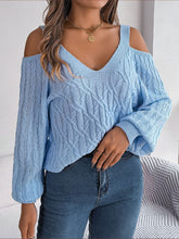 Load image into Gallery viewer, Cable-Knit Cold Shoulder Long Sleeve Sweater