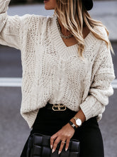 Load image into Gallery viewer, V-Neck Cable-Knit Long Sleeve Sweater