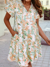 Load image into Gallery viewer, Floral Contrast Edge Short Sleeve Tied Neck Mini Dress: Pink / L