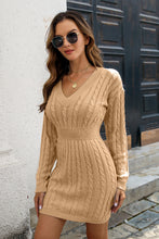 Load image into Gallery viewer, Cable-Knit V-Neck Long Sleeve Mini Sweater Dress