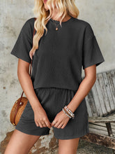 Load image into Gallery viewer, Textured Round Neck Short Sleeve Top and Shorts Set