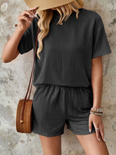 Load image into Gallery viewer, Textured Round Neck Short Sleeve Top and Shorts Set