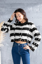 Load image into Gallery viewer, Striped Fringe Round Neck Sweater