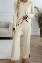 Load image into Gallery viewer, Contrast Trim Round Neck Top and Pants Sweater Set